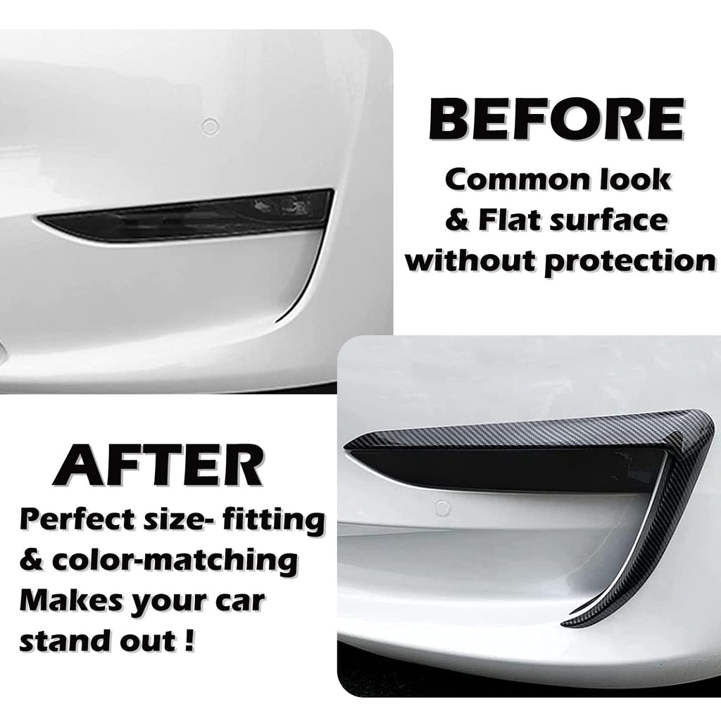 DSI - Front Fog Light Trim Cover for Tesla Model 3, 2PCS Fog Lamp Frame Blade Trim Eyebrow Eyelids Cover, Spoiler Accessories for Model 3 2017 2018 2019 2020 2021 2022 2023, Glossy Carbon Fiber