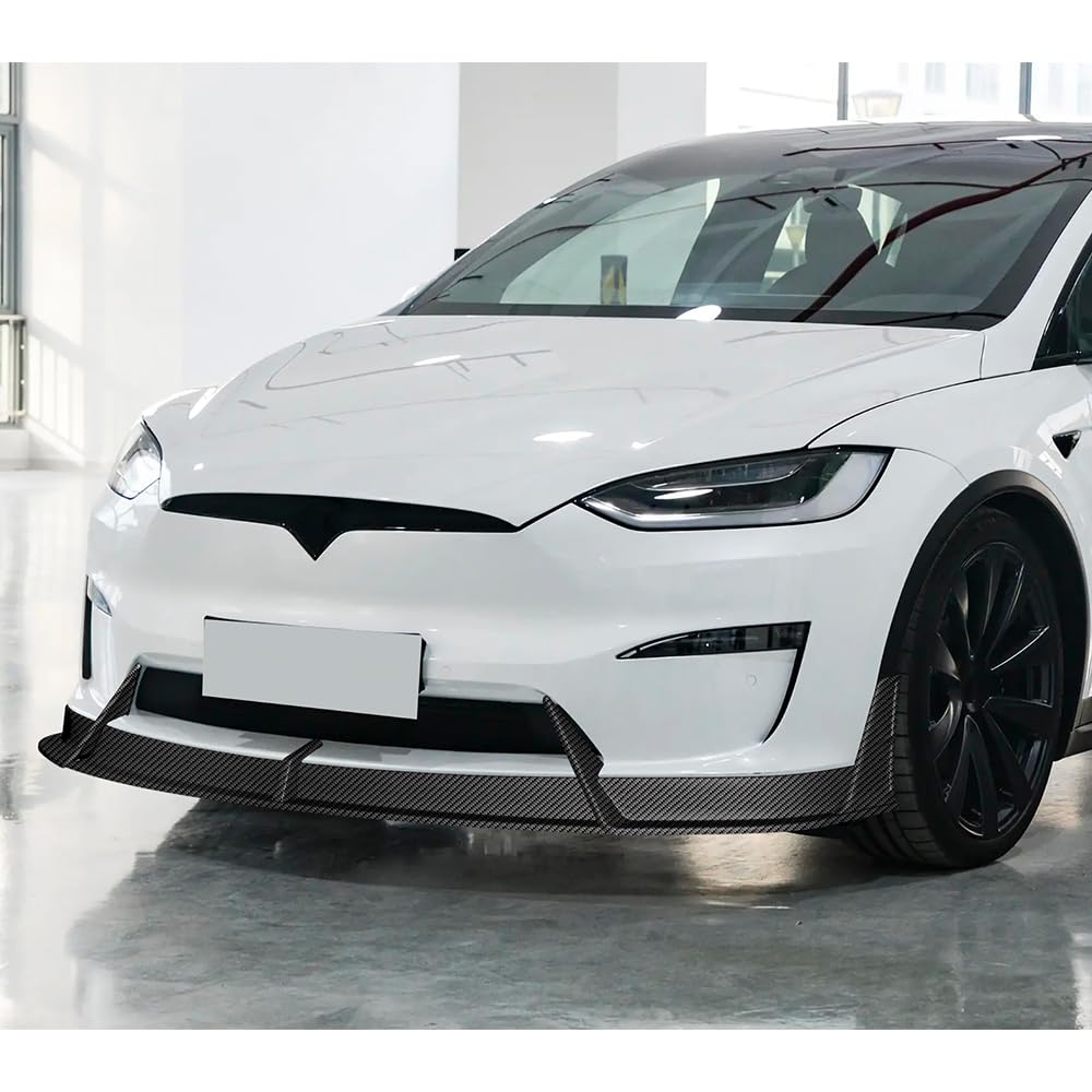 DSTAR - 7PCS Set Front Bumper Lip & Real Carbon Fiber Rear Trunk Spoiler Wing & Rear Roof Spoiler Compatible with 2022-2025 Tesla Model X, 2023 2024 (Painted Carbon Fiber Lip)