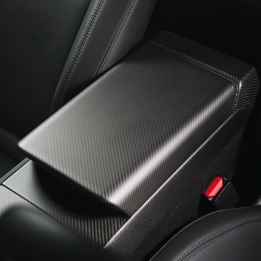 DSI - Center Console Armrest Cover Carbon Fiber Texture Compatible with Tesla Model 3 Highland/Model Y Juniper,Scratch-Proof ABS, Snap-On Design, Waterproof & Easy-Clean, Exact Fit (Refresh Edition)