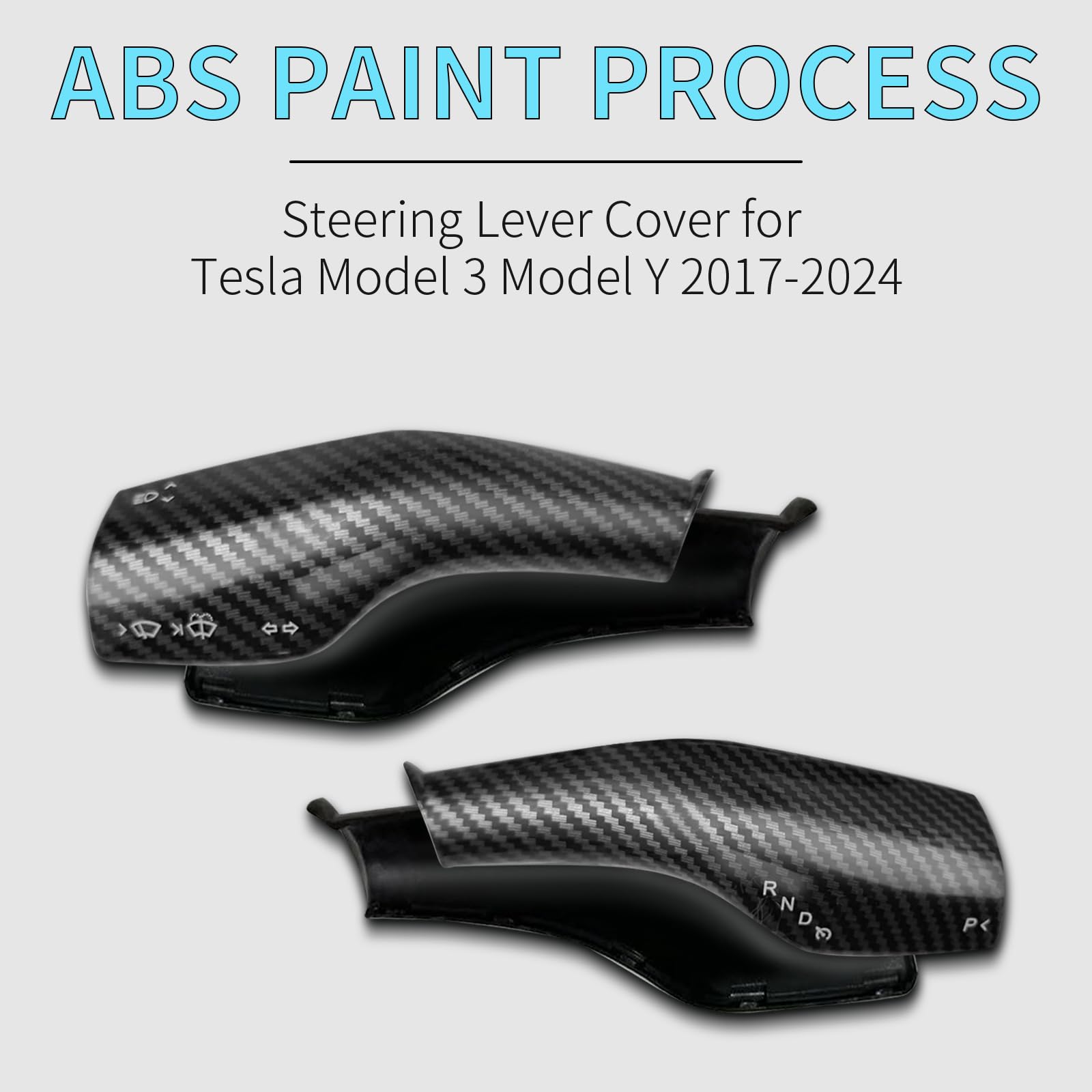 DSI - Steering Lever Cover for Tesla Model 3 Model Y 2017-2024, Carbon Fiber Pattern Car Gear Shift Cover, Steering Wheel Cover Tesla Model 3 Model Y 2024 Accessories(Glossy Carbon Fiber Pattern)
