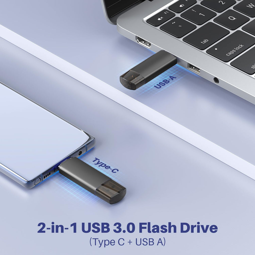 DSTAR - 256GB USB C Flash Drive Dual USB 3.0 Flash Drive Type C + USB A Portable Type-C Flash Drive 2-in-1 USB-C Thumb Drive for Smartphone Tablet Computer Mac iPhone 15 Black