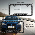 DSI - Carbon Fiber License Plate Frames for Tesla Model 3, Model Y, Model X, Model S, 2 Piece Weather Resistant Aluminum Alloy Black License Plate Holder with Screw Caps Cover