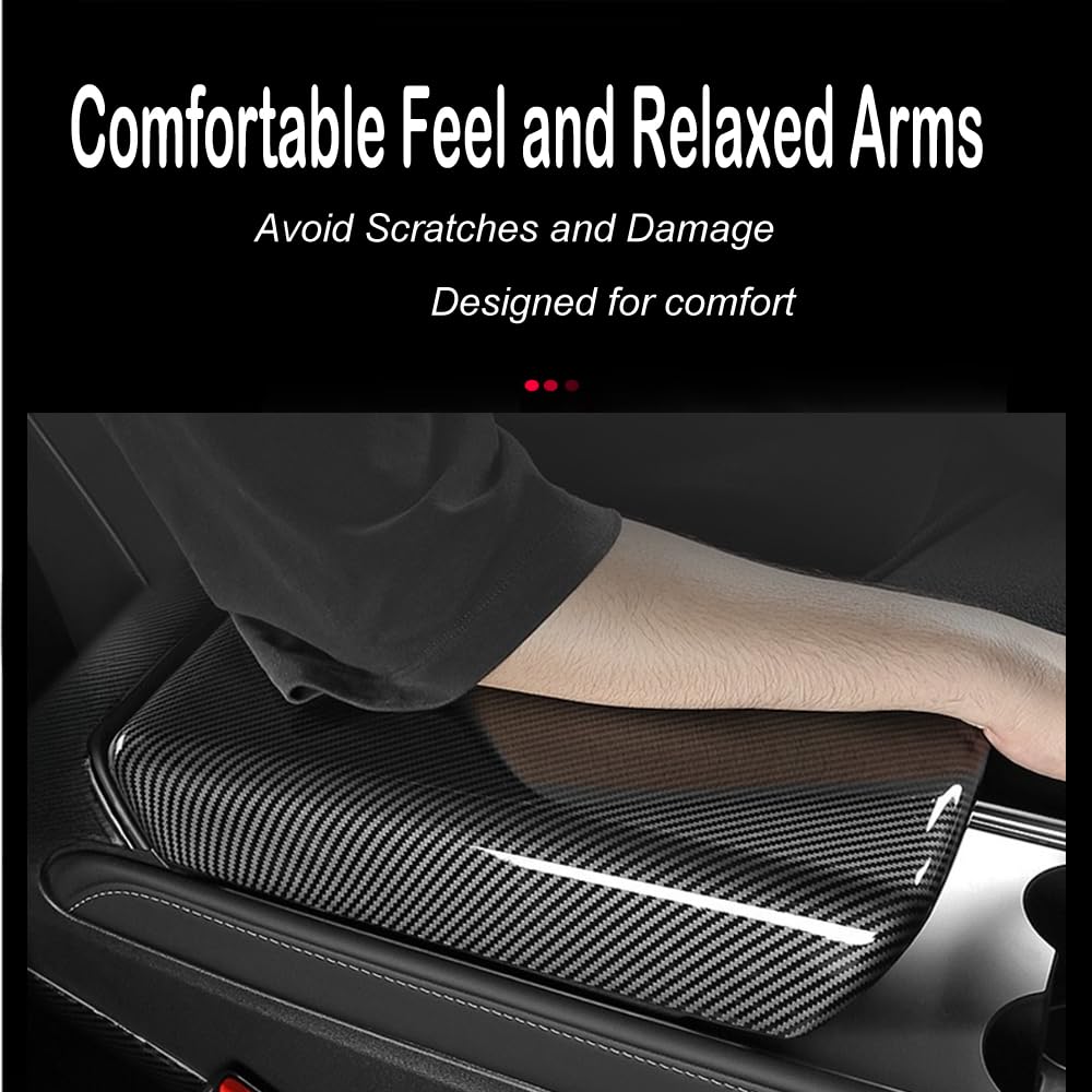 DSI - Center Control Armrest Cover for 2021-2023 Model 3 and 2020-2024 Model Y, Tesla Arm Rest Cover is Made of ABS Material with Carbon Fiber, Not TPE Or Leather (Bright Carbon Fiber Pattern)