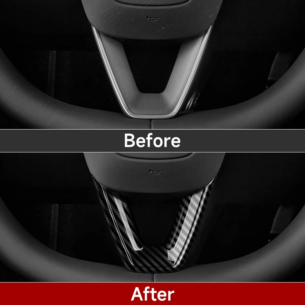 DSI - FITS Tesla Model 3 Highland 2024 2025 2026 Model Y Juniper 2025 2026 Accessories Interior Car Steering Wheel Trim Carbon Style ABS Decal Sticker (Style A)