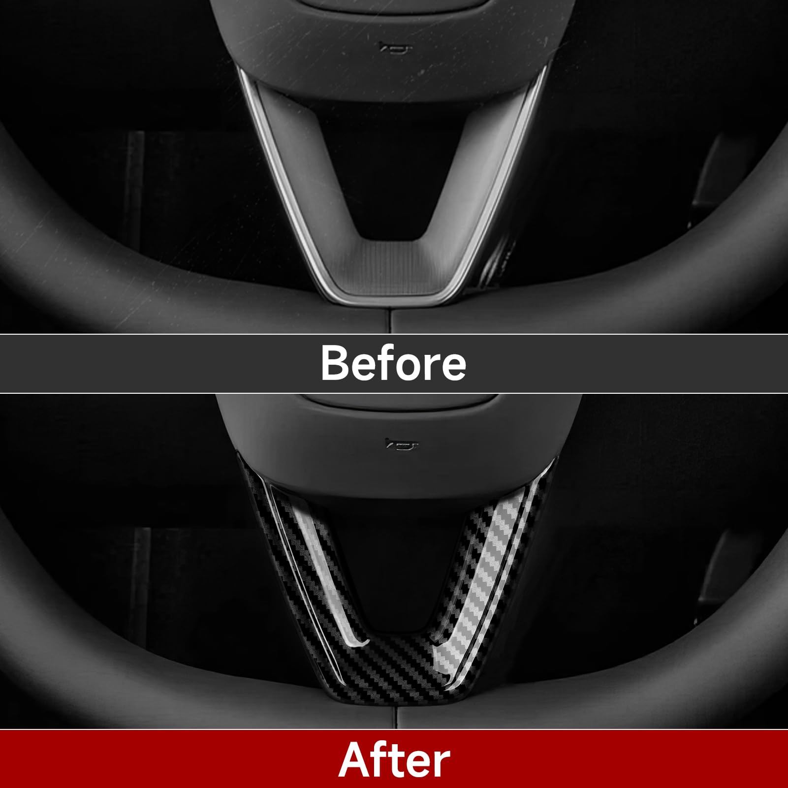 DSI - FITS Tesla Model 3 Highland 2024 2025 2026 Model Y Juniper 2025 2026 Accessories Interior Car Steering Wheel Trim Carbon Style ABS Decal Sticker (Style A)