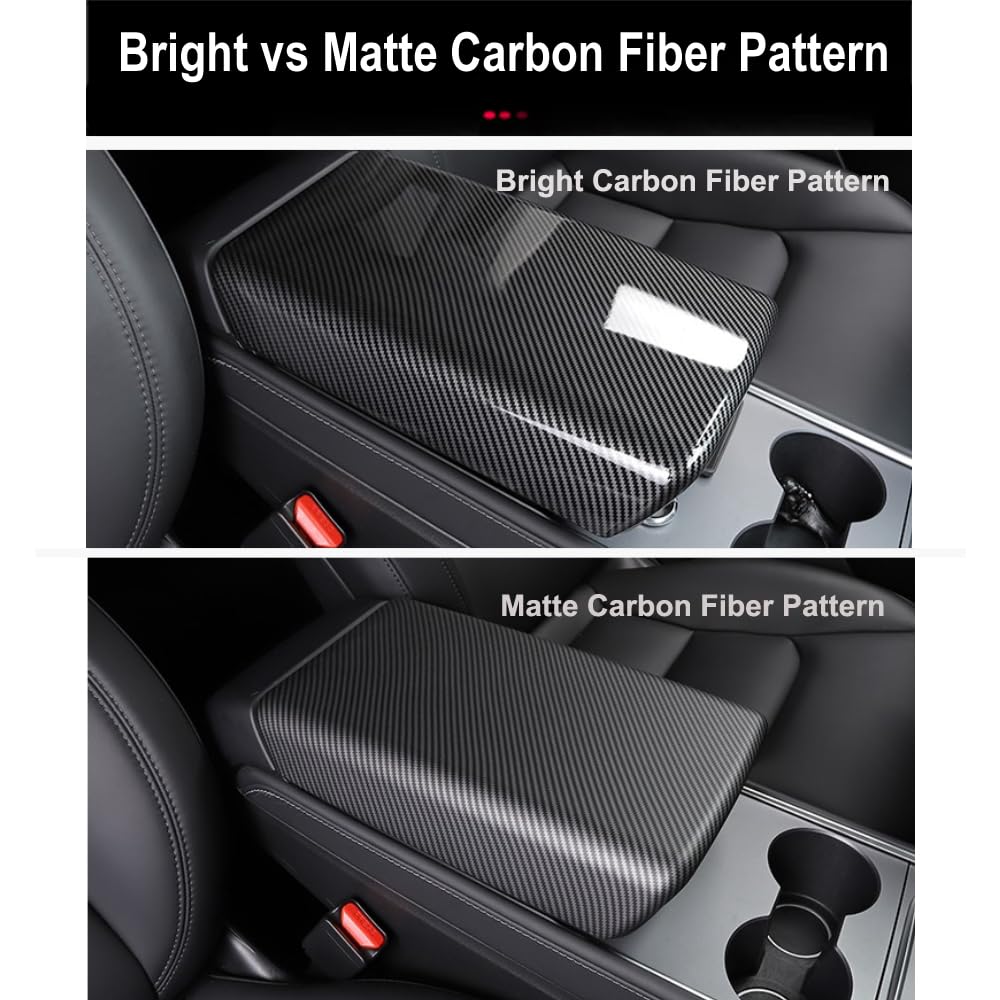 DSI - Center Control Armrest Cover for 2021-2023 Model 3 and 2020-2024 Model Y, Tesla Arm Rest Cover is Made of ABS Material with Carbon Fiber, Not TPE Or Leather (Bright Carbon Fiber Pattern)