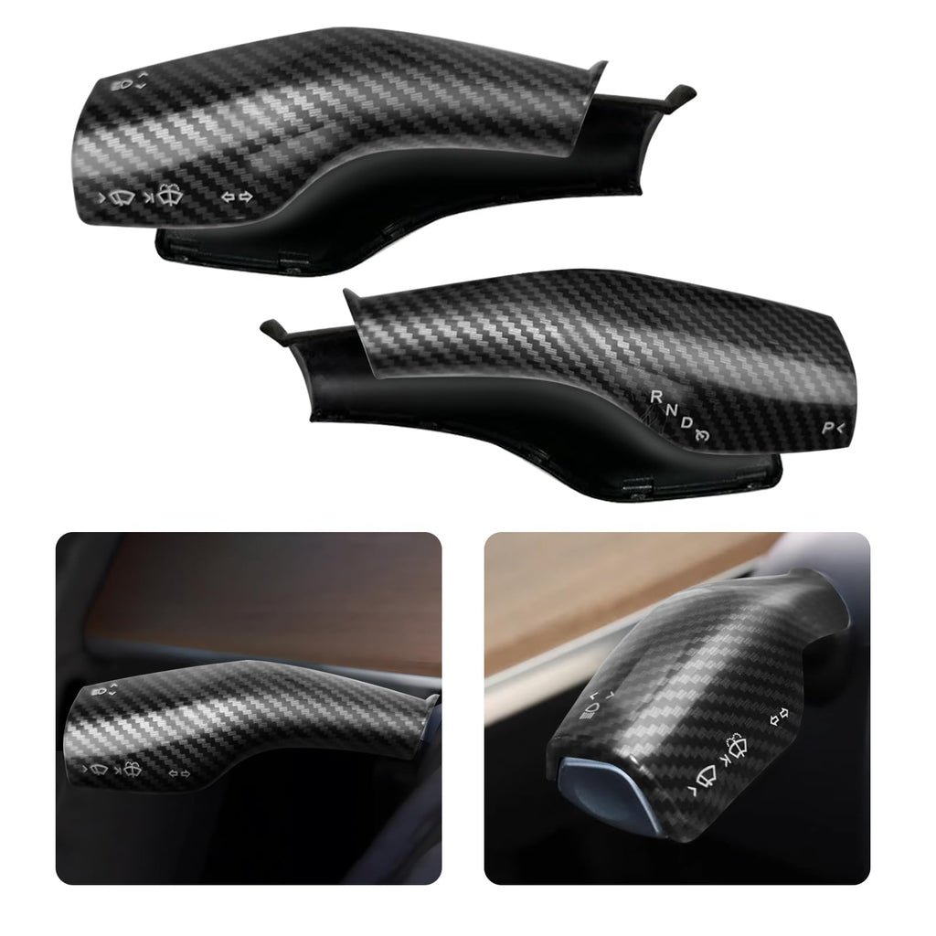 DSI - Steering Lever Cover for Tesla Model 3 Model Y 2017-2024, Carbon Fiber Pattern Car Gear Shift Cover, Steering Wheel Cover Tesla Model 3 Model Y 2024 Accessories(Glossy Carbon Fiber Pattern)