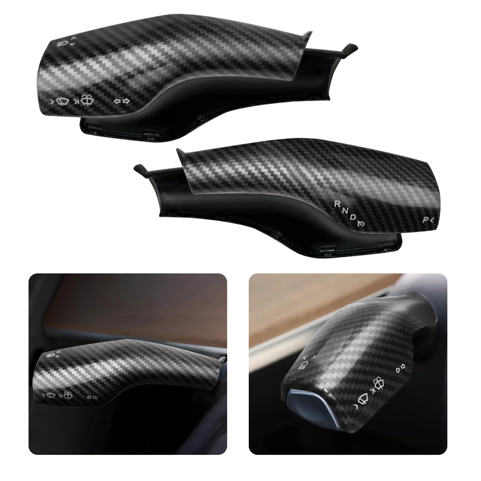 DSI - Steering Lever Cover for Tesla Model 3 Model Y 2017-2024, Carbon Fiber Pattern Car Gear Shift Cover, Steering Wheel Cover Tesla Model 3 Model Y 2024 Accessories(Glossy Carbon Fiber Pattern)