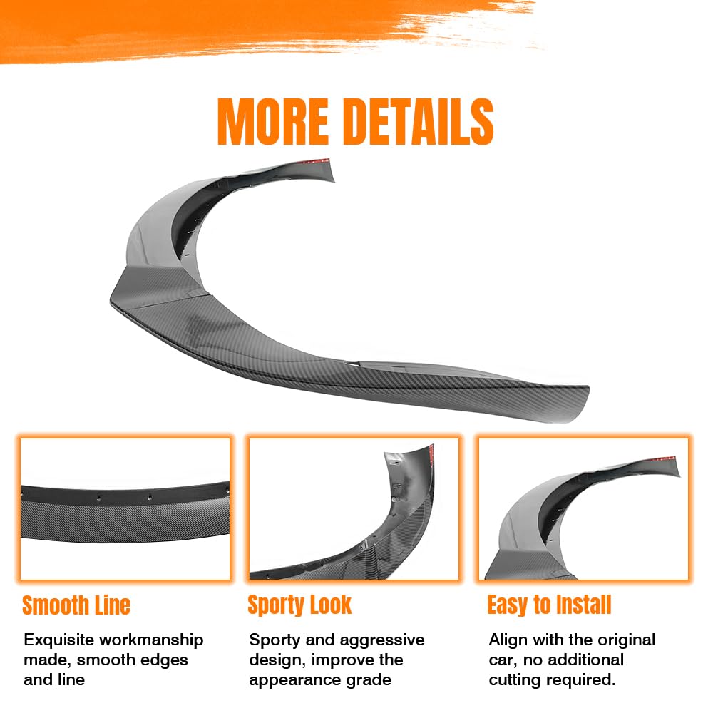 DSI - 2021-2025 Tesla Model S - Front Bumper Lip Spoiler, Fits all 2021-2025 Tesla Model S, PP Black with Carbon Fiber Print Track Pack Style Add-on Front Splitter Air Dam Chin Protector, (3 Piece)