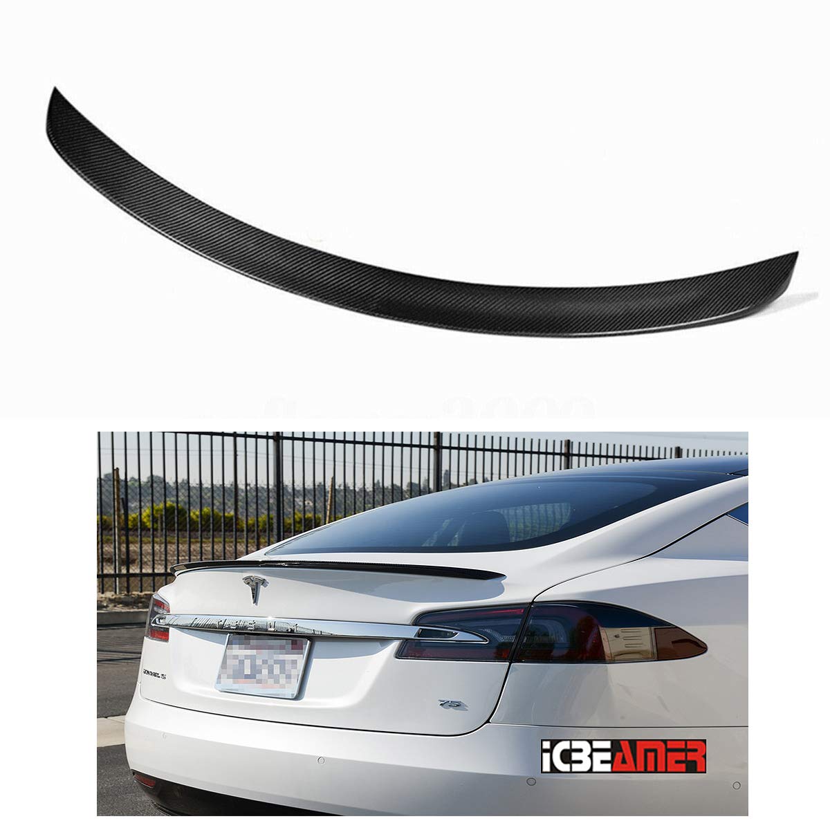 DSI - 100% Real Dry Carbon Fiber Spoiler Cover Cap - Gloss Finish - Weatherproof 3M Tape - Original Wing Fit - Tesla Model S (2012-2023) - Trunk Lip Tail Lid - OEM Performance