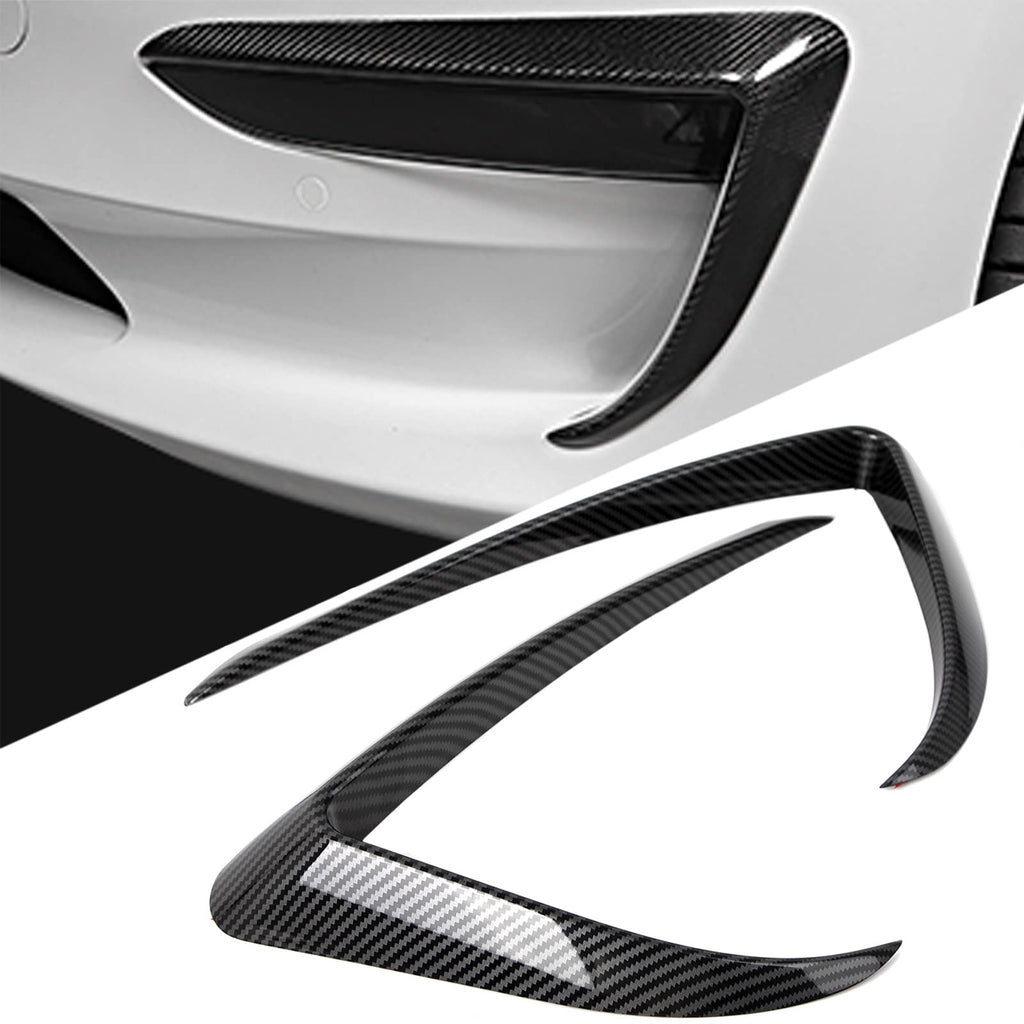 DSI - Front Fog Light Trim Cover for Tesla Model 3, 2PCS Fog Lamp Frame Blade Trim Eyebrow Eyelids Cover, Spoiler Accessories for Model 3 2017 2018 2019 2020 2021 2022 2023, Glossy Carbon Fiber