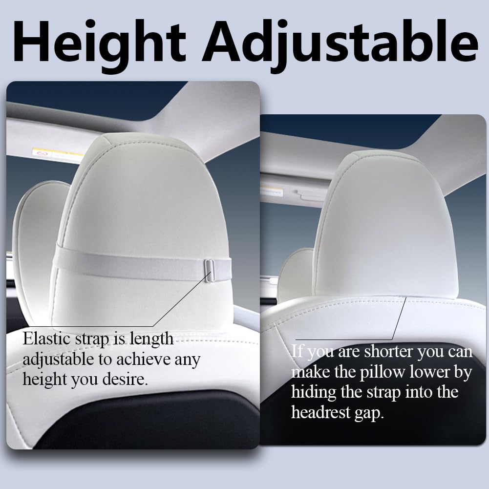 DStar - Nappa Leather Headrest Pillow 2 Packs for Tesla Neck Pillow Uniquely Designed for Tesla Model Y/3/S/X Tesla Car Neck Support Cushion for People Under 5'7" White