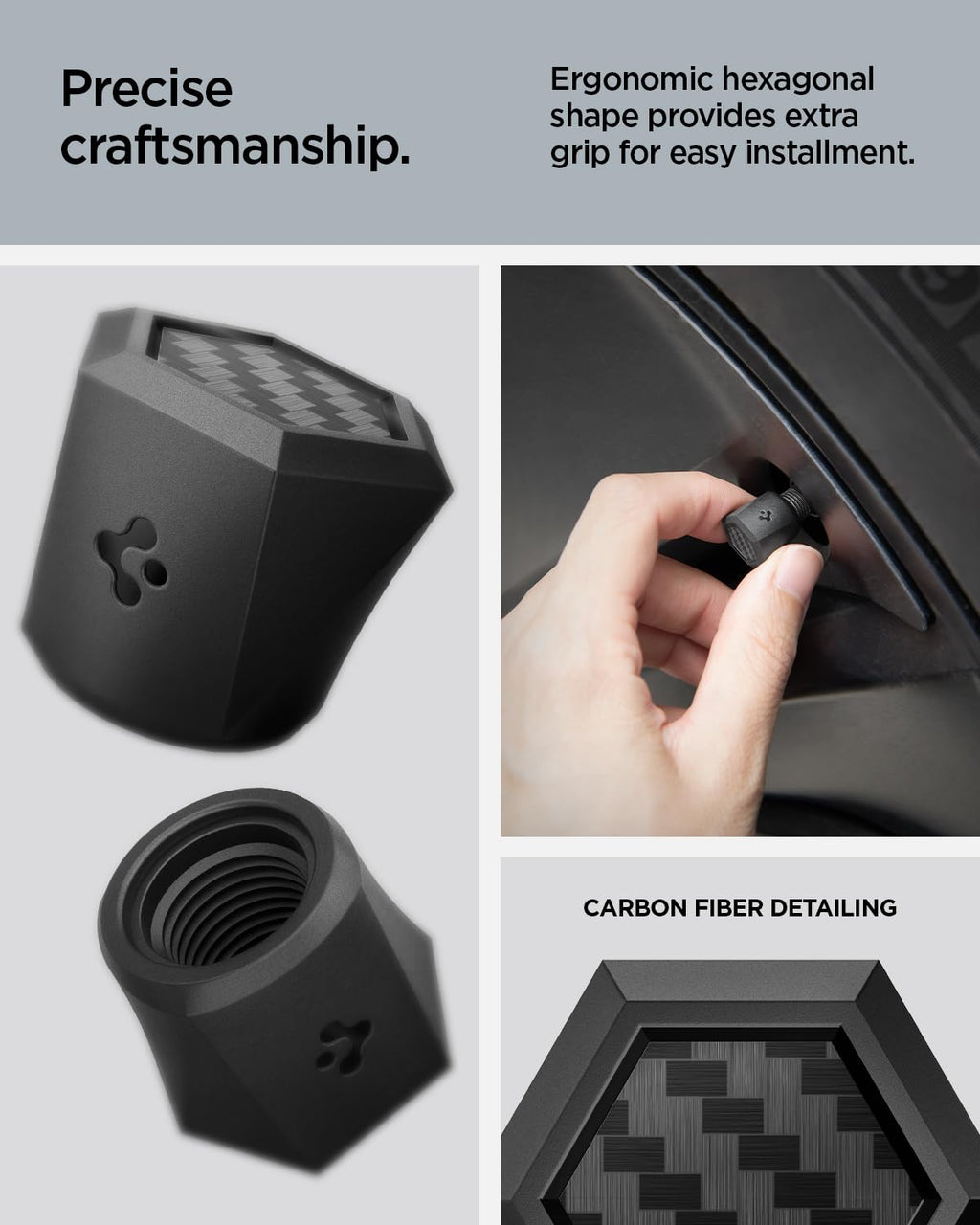 DSI - Magnetic Car Tire Valve Caps in Carbon Black (Never Lose, Fade Resistant) for Tesla Model Y, 3, S, X, Schrader Valve Stem Caps - 4 Pack