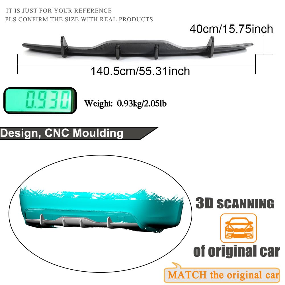 DSI - Real Carbon Fiber Rear Diffuser Fits for Tesla Model S 2021-2024 Sedan 4 Door Air Dam Lower Bumper Lip Spoiler Valance Protector Lip 2022 Body Kit Factory Outlet