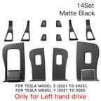 DSI - COMPLETE INTERIOR KIT - 14pcs Carbon Fiber Car Window Glass Lift Button Trim Switch Cover for Tesla Model 3 (2021-2023) Model Y (2021-2024) Door Armrest Panel Cover(for New Model 3/Y, Matte Black)