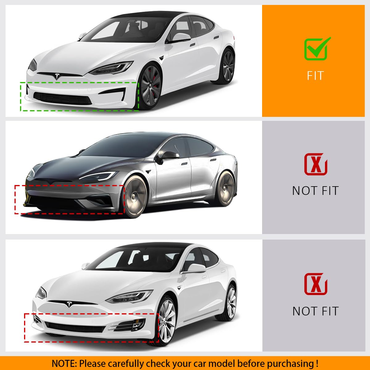 DSI - 2021-2025 Tesla Model S - Front Bumper Lip Spoiler, Fits all 2021-2025 Tesla Model S, PP Black with Carbon Fiber Print Track Pack Style Add-on Front Splitter Air Dam Chin Protector, (3 Piece)