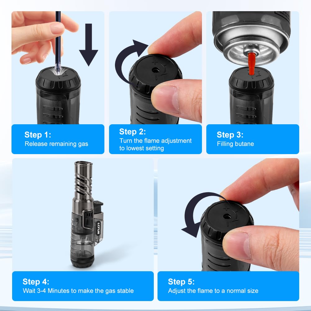 DSI - Torch Lighter 2 Pack Windproof Adjustable Single Jet Flame Butane Lighter Refillable Gas Lighter for Candle Camping Grill BBQ Fireplace (Butane Not Included)
