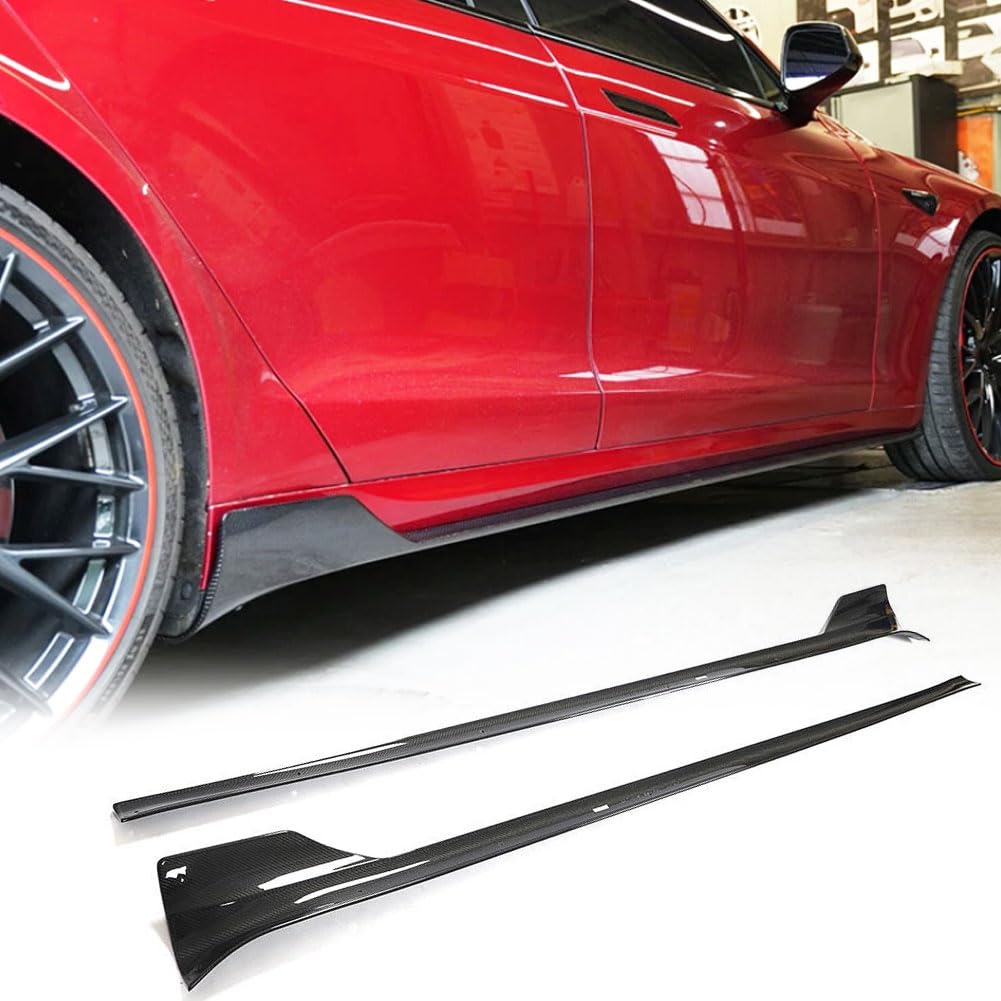 DSI - REAL Carbon Fiber Side Skirts for Tesla Model S Plaid 2021-2024 Under Door Rocker Panels Valance Extension Lip Factory Outlet