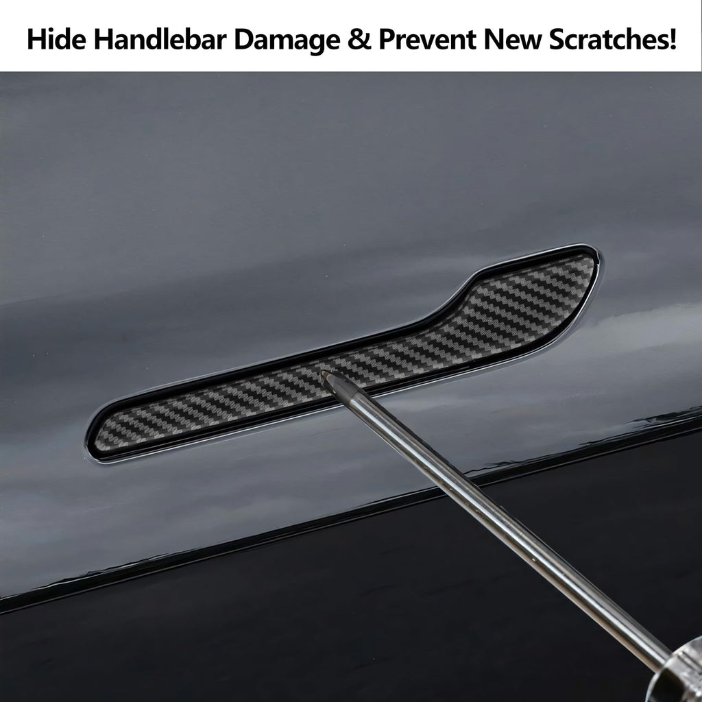 DSI - 4PCS Tesla Model 3/Y Door Handle Cover Set (2017-2025) Highland & Juniper Compatible, Car Door Handle Sills Protection Wrap Exterior Accessories, Carbon Fiber 3D Sticker