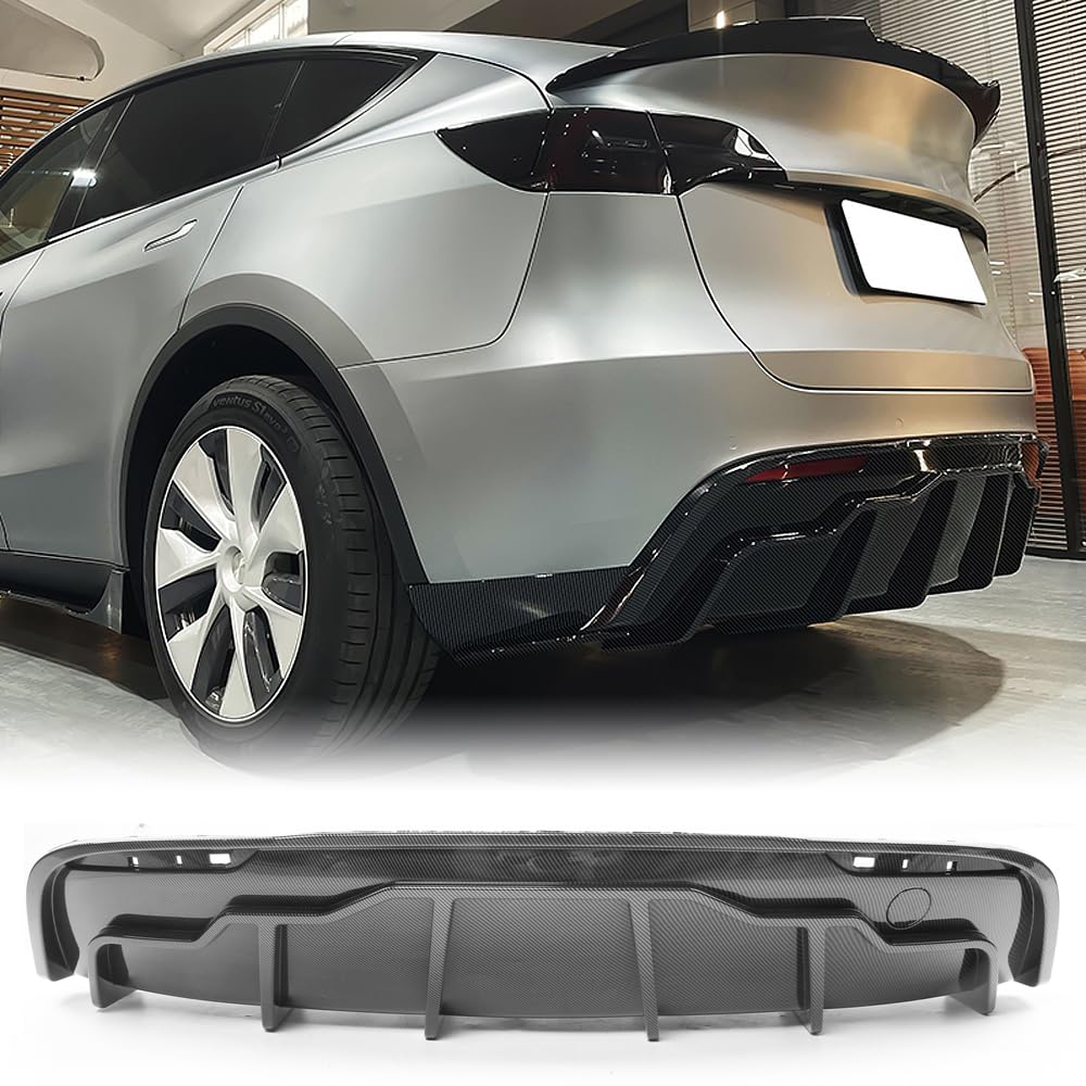 DSI - Rear Bumper Diffuser Lip Kit for Tesla Model Y 2020-2024, Carbon-Print PP Lower Valance Splitter