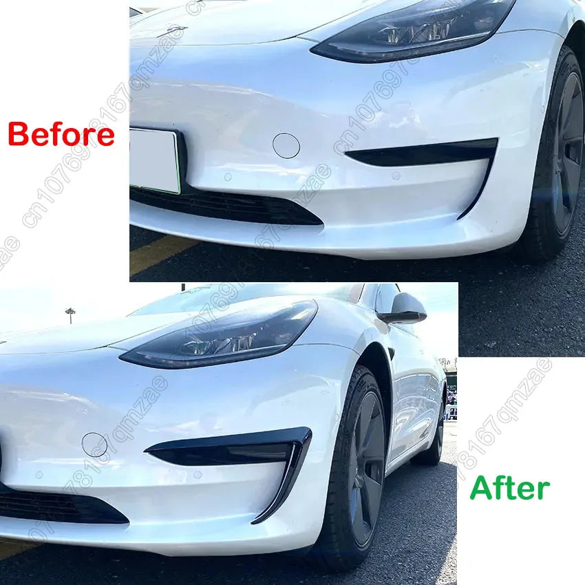 DSI - Tesla Model 3/Y 2017 2018 2019-2023 Glossy Black Carbon Look Car Front Bumper Fog Light Frame Spoiler Decoration/Body Kit