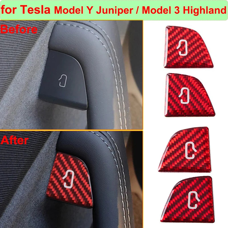 DSI - Door Switch Button Sticker -FITS Tesla Model Y Juniper 2026  Opening Button Trim Patch New Model 3 Carbon Fiber Pattern Decor Cover