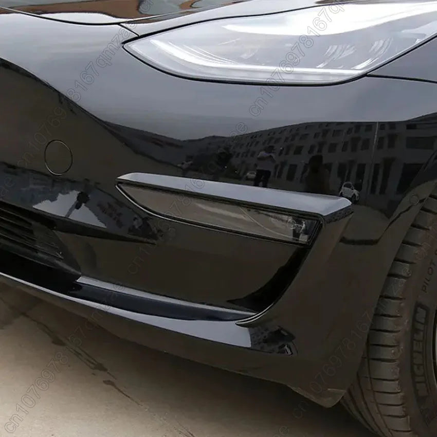 DSI - Tesla Model 3/Y 2017 2018 2019-2023 Glossy Black Carbon Look Car Front Bumper Fog Light Frame Spoiler Decoration/Body Kit