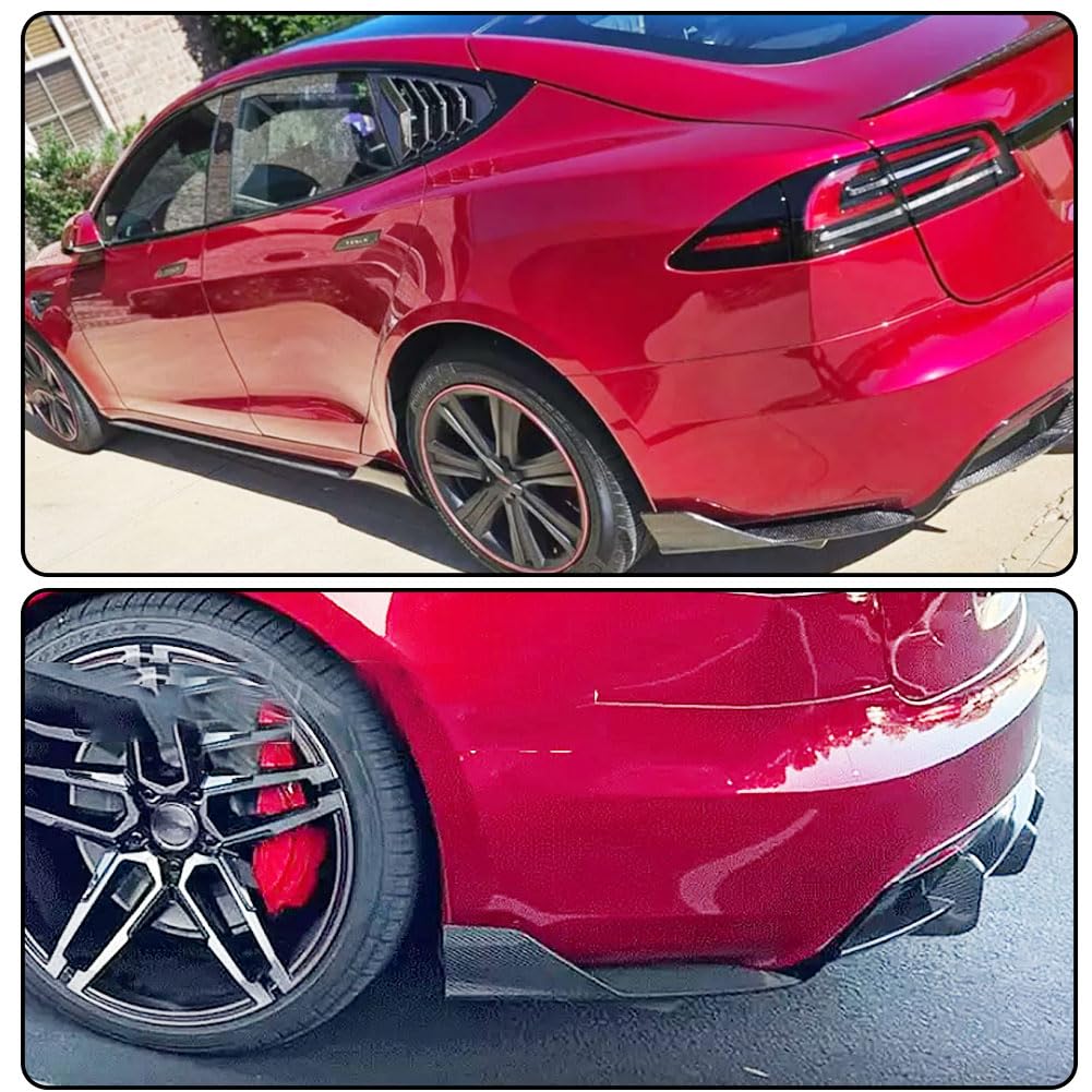 DSTAR - Real Carbon Fiber Rear Bumper Splitters for Tesla Model S Plaid 2021-2023 Sedan 4 Dor Rear Bumper Fins Bumper Canards CF Factory Outlet