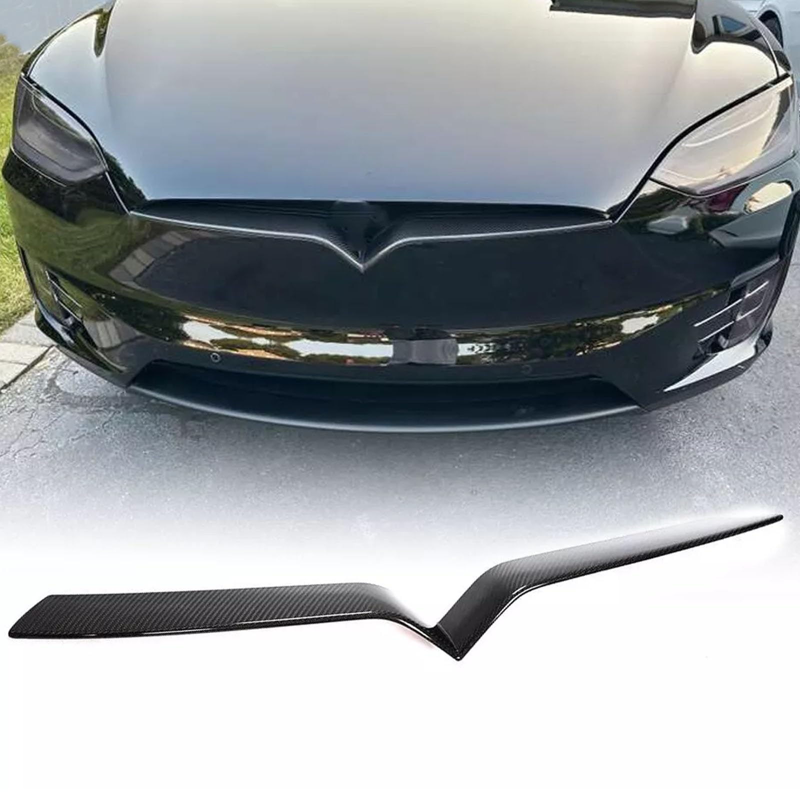 DSI - Front Grille Insert Trim Compatible With Tesla Model X 2020 2019 2018 2017 2016 Front Center Mesh Grille Grill Cover(Carbon Fiber)