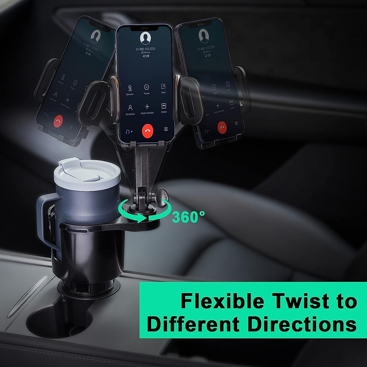 DSI - Car Cup Holder Expander Adjustable Base with Phone Mount 360° Rotation Cup Holder Cell Phone Holder for Car Compatible with iPhone All Smartphones