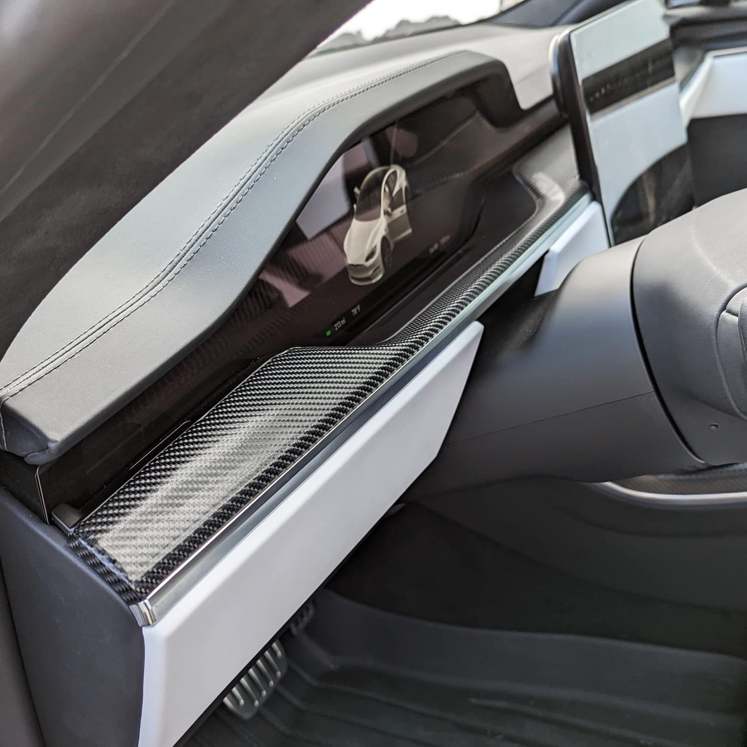 DSI - Interior Vinyl Wrap Trim for 2021-2023 Tesla Model S/Model X (Plaid & Long Range Refresh) (Black Carbon Fiber, Model X)