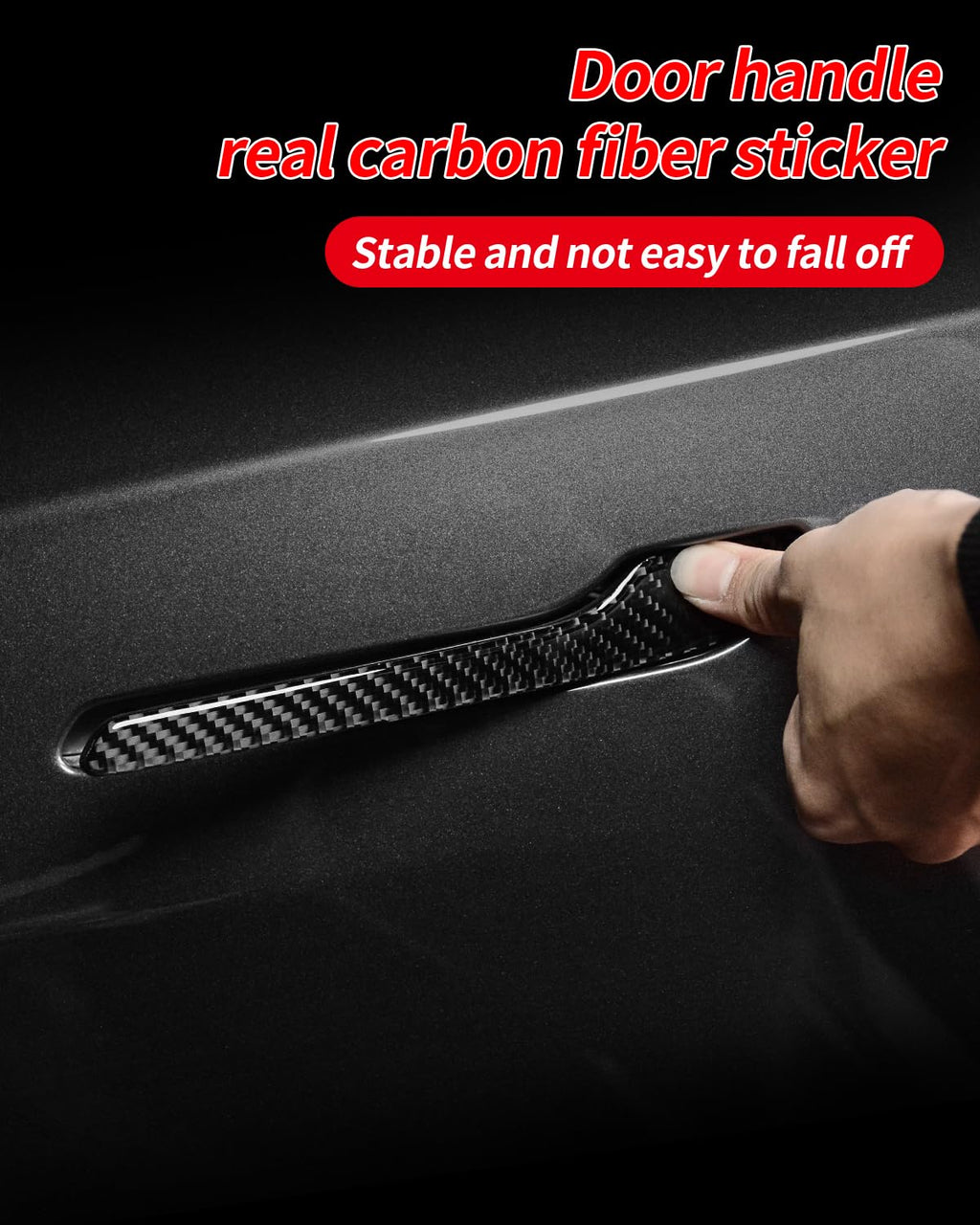 DSI - Door Handle Cover, Real Matte Carbon Fiber Door Handle Trim Protector Set Compatible with Tesla Model y Model 3 2017-2025 (4 Pieces) (Glossy Carbon Fiber with drip)