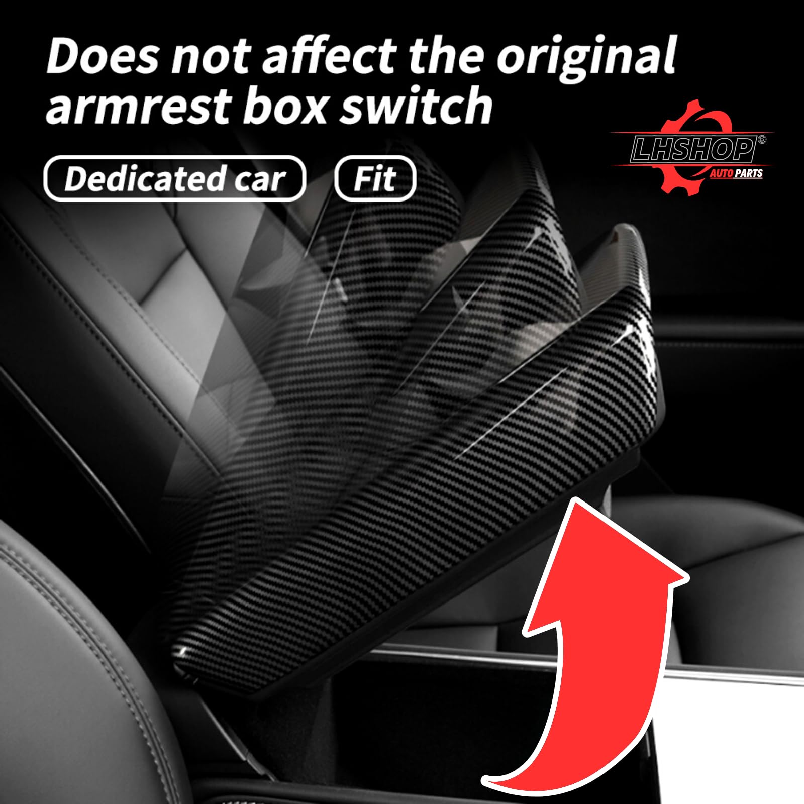 DSI - Carbon Fiber Center Console Armrest Cover Box Covering Protection for Tesla Model 3 or Model Y Accessories 2023 2022 2021 2020 2019 2018 Car Interior Aesthetic Trim Decoration Parts