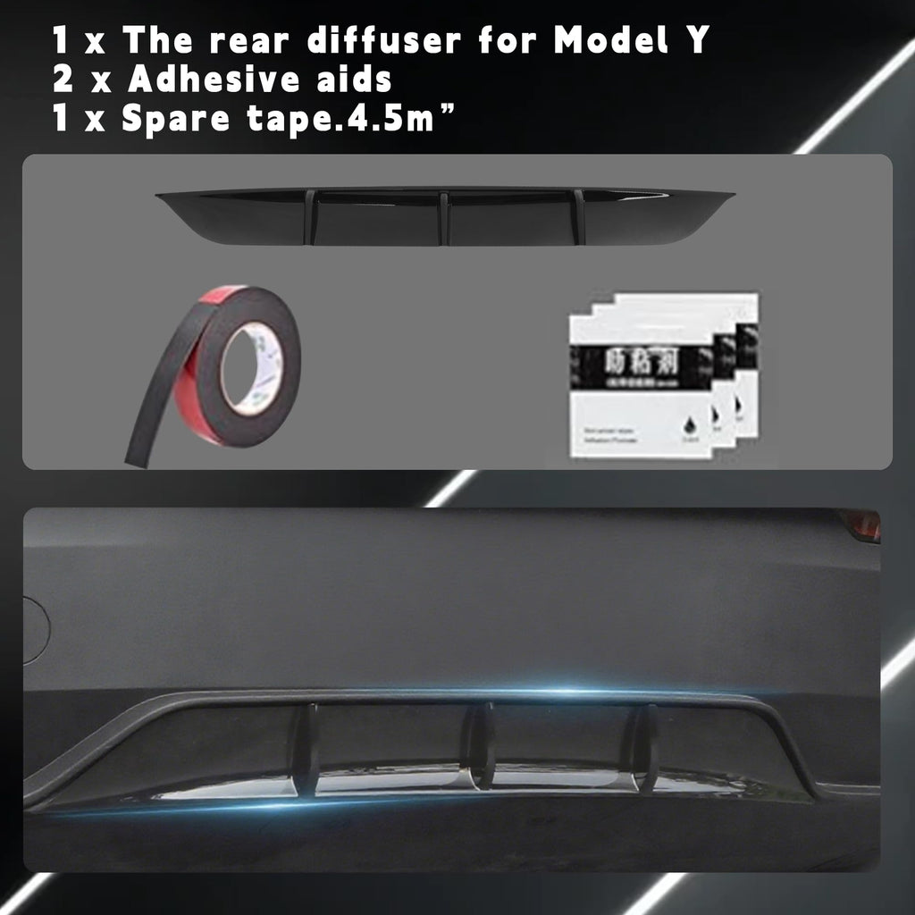 DSTAR - Rear Diffuser for Tesla 2025 2026 Model Y Rear Bumper Molding Lower Lip Splitter Spoiler Model Y Juniper Accessories（Glossy Black）
