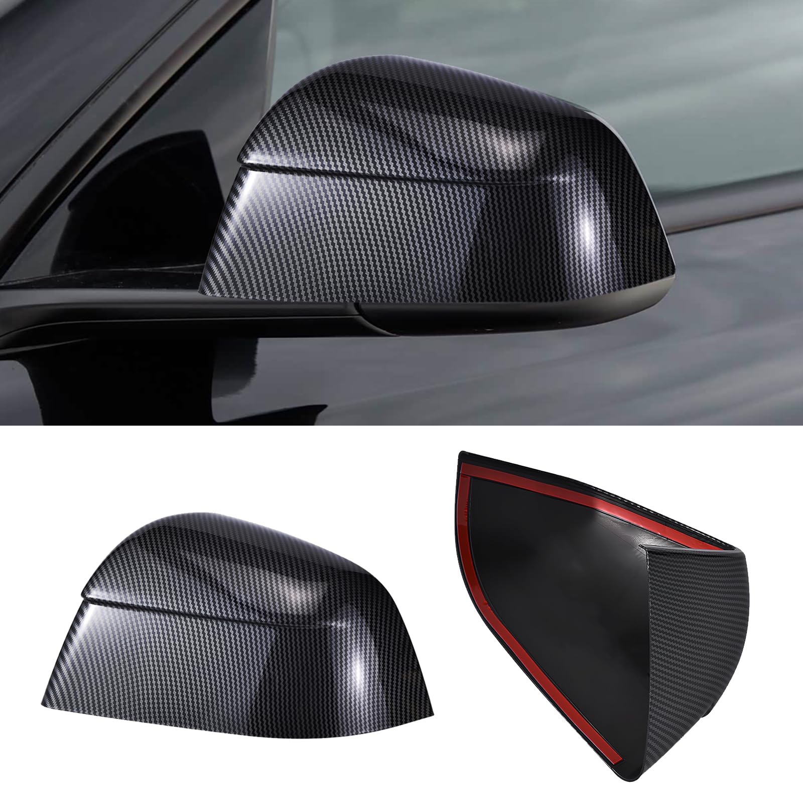 DSI - FITS Tesla Model Y Side Mirror Cover Caps 2021-2025 (Incl. Juniper), 2-Piece Aerodynamic Wind Blade Cover Set,Easy Install & Anti-Scratch Protector(Carbon Fiber Style)