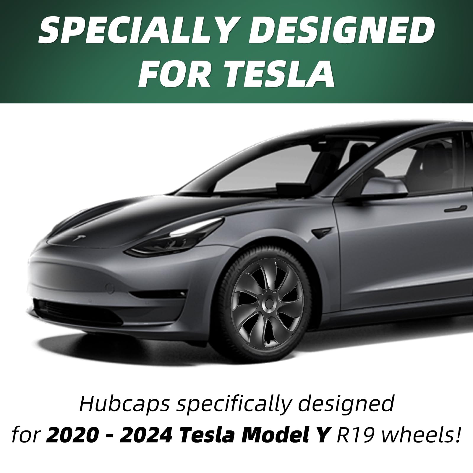 DSI - Tesla Model Y Wheel Covers, 19 Inch, 4-Piece Set, Matte Black ABS, Snap-in Installation, 2020-2024 Compatible