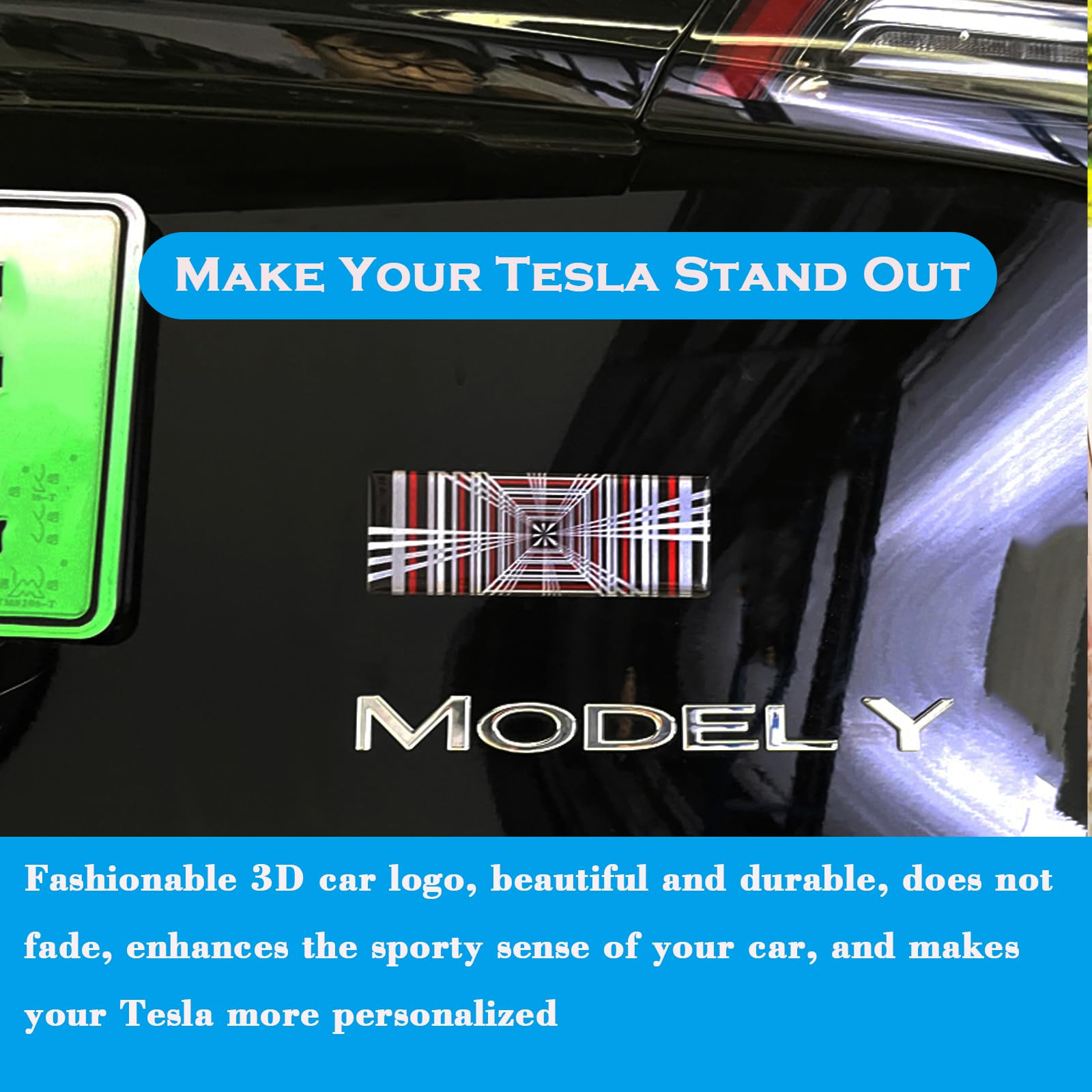 DSI - Dual Motor Badge Emblem Sticker Plaid Decor Compatible for Model 3 Y X S Accessories (A-Plaid)