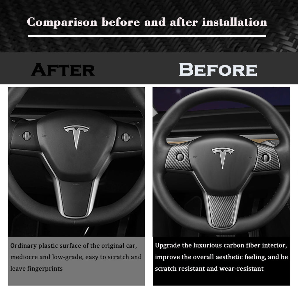 DSI - Steering Wheel Trim Cover for Tesla Model 3/Y, Interior Accessories Compatible with Tesla Model 3 Model Y (A-Matt Carbon Fiber Pattern)