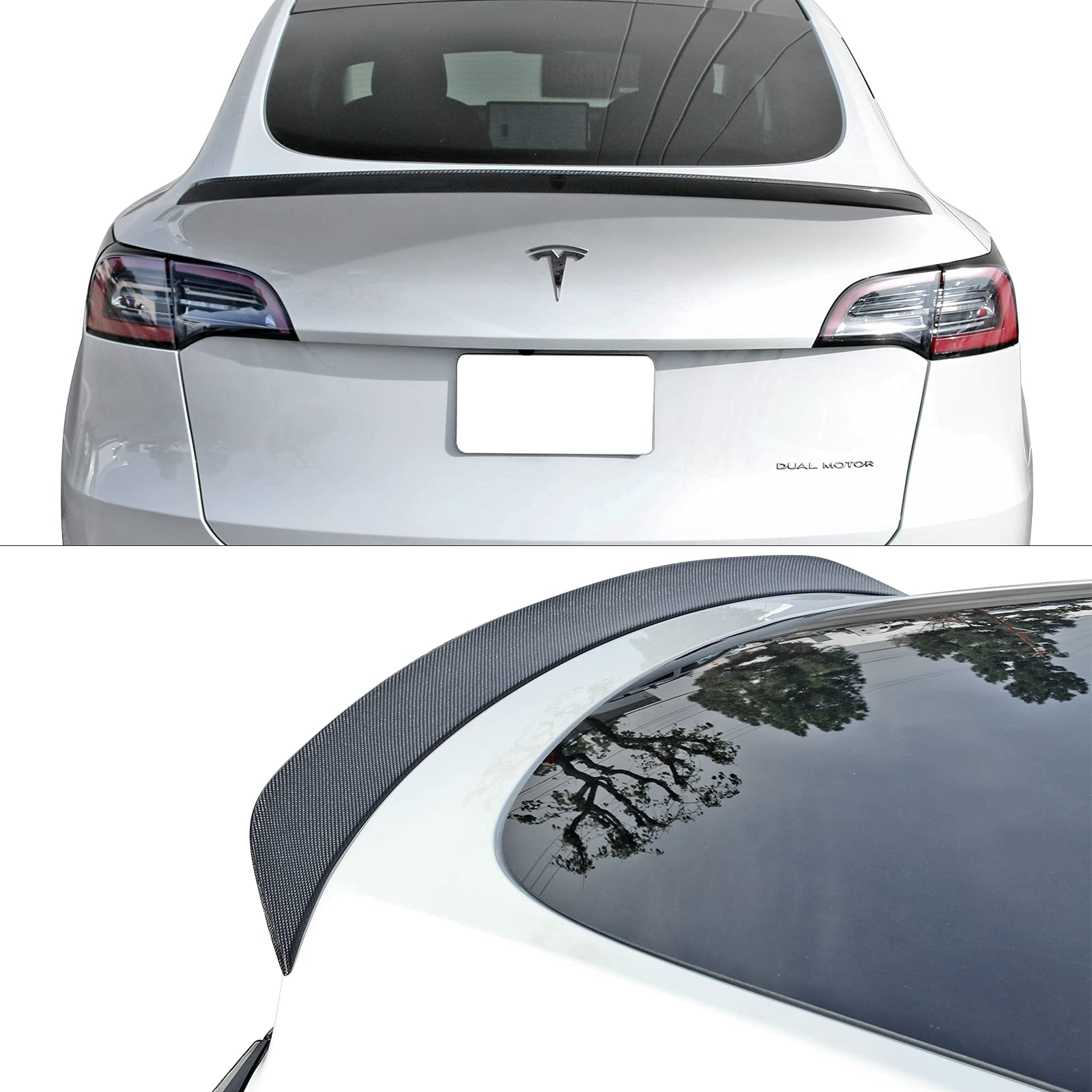 DSI - Rear Trunk Spoiler Fits 2020-2025 Tesla Model Y, IKON Style Real Carbon Fiber Racing Deck Lid Spoiler Rear Trunk Tail Lip Wing Styling Trim