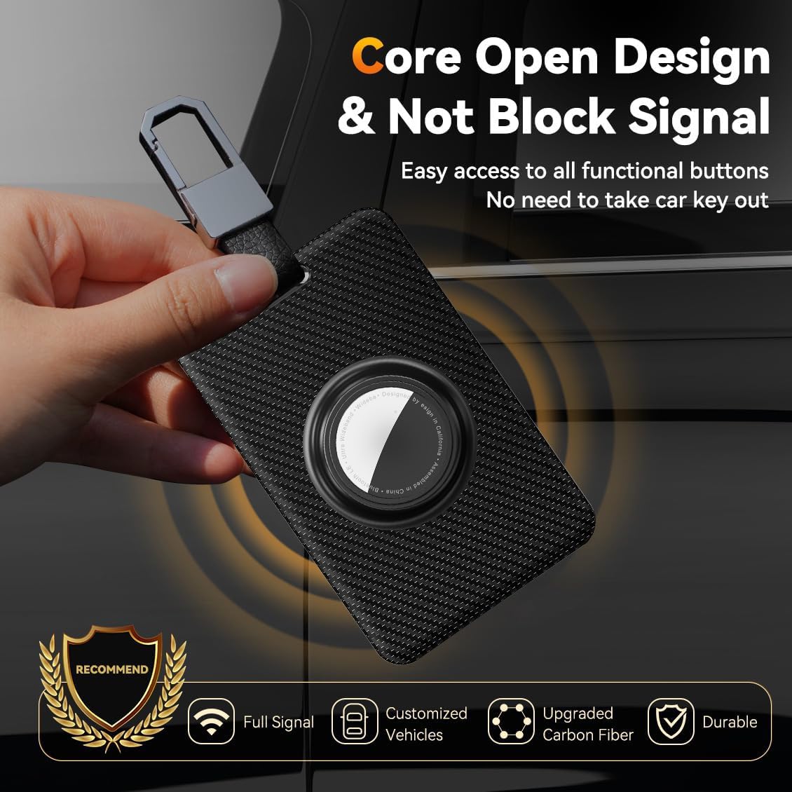 DSI - Key Card Holder for Tesla with AirTag Slot TNSNK Carbon Fiber Cover Protective Card Case with Keychain for Tesla Key 3 Y S X (Black)