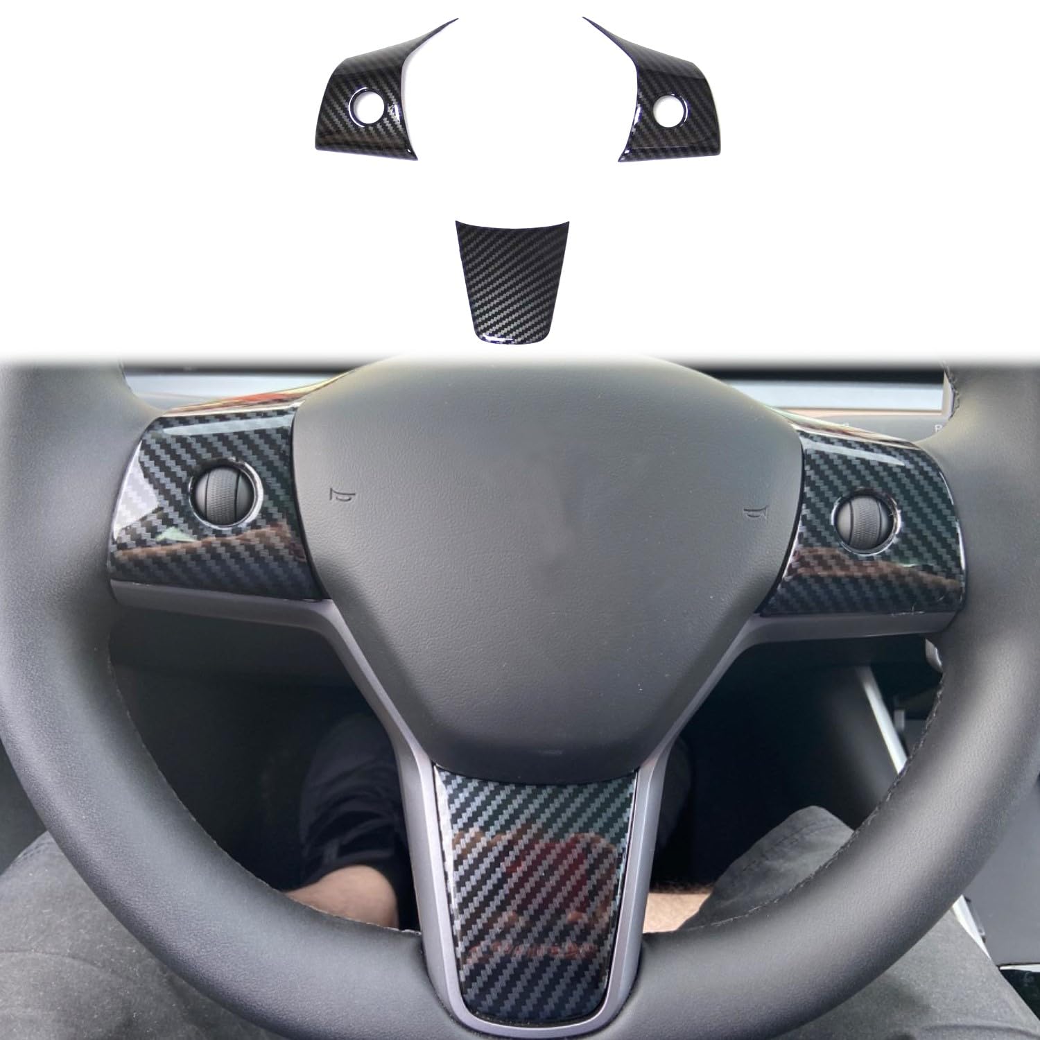 DSI - Carbon Fiber Interior Steering Wheel Cover Trim Accessories for Tesla Model 3 2017-2023, Model Y 2020-2023