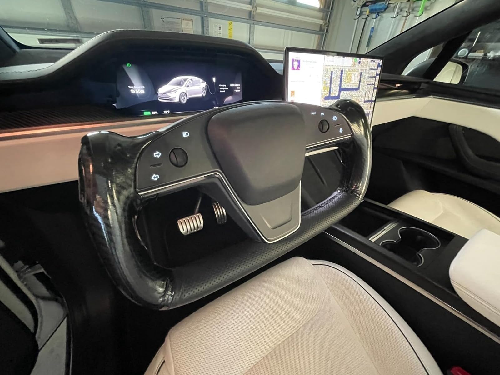 DSI - Hand Stitch Black Genuine Leather Shiny Yoke Carbon Fiber Steering Wheel Cover Wrap for Tesla Model S Yoke Model X - (wrap only)