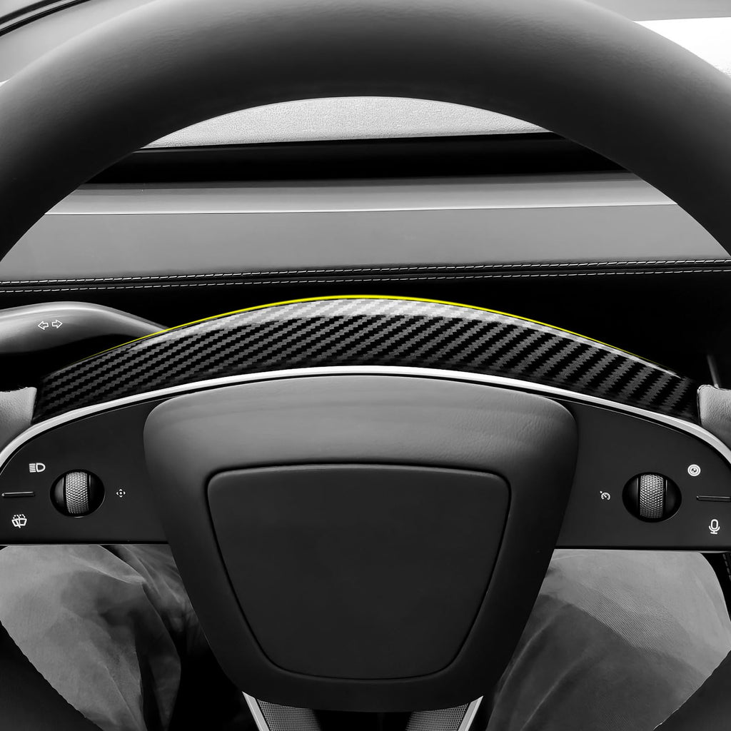 DSI - FITS Tesla Model 3 Highland 2024 2025 2026 Model Y Juniper 2025 2026 Accessories Car Steering Wheel Trim Carbon Style ABS Decal Sticker (Style B)