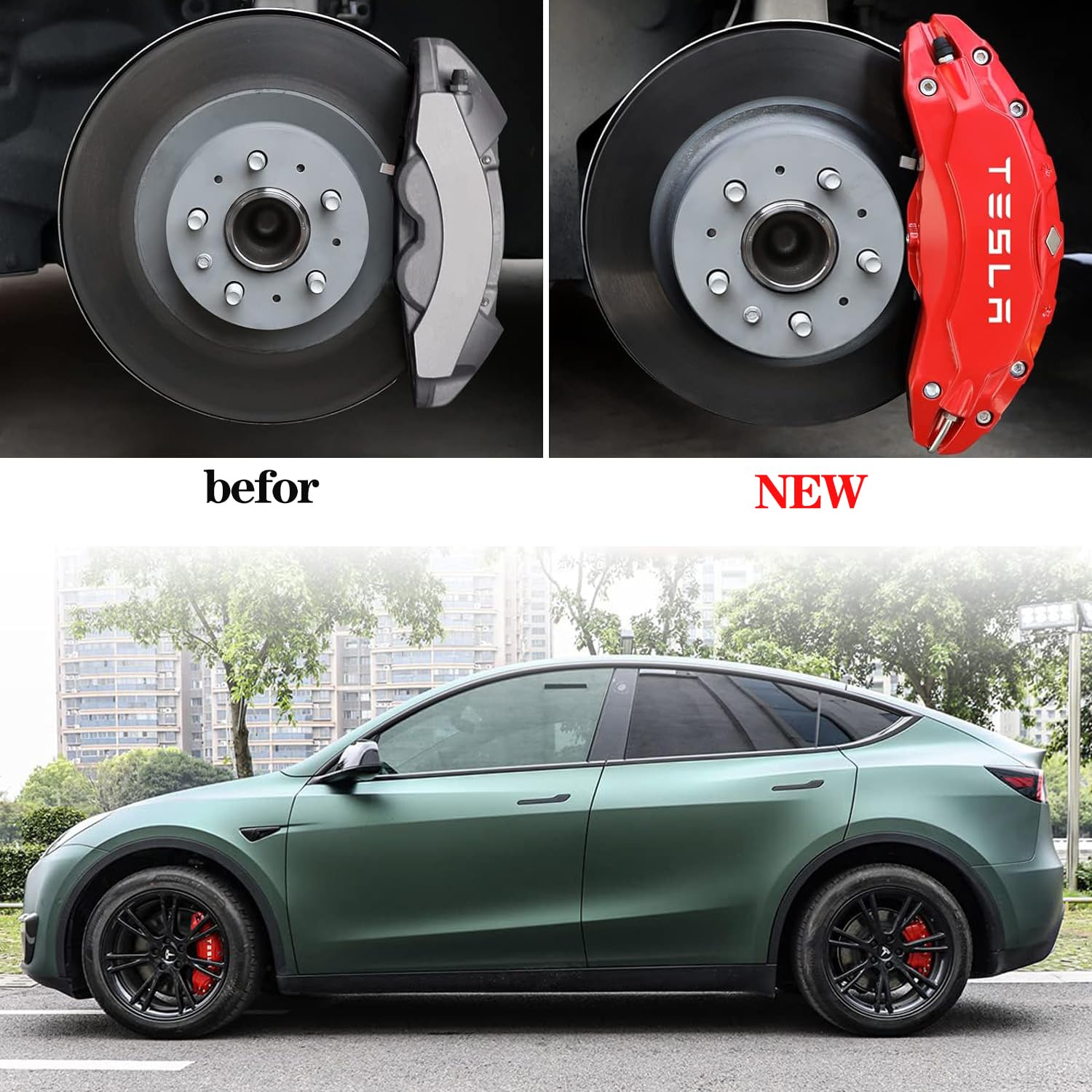 DSTAR - Caliper Covers for Compatible with for Tesla Model Y Accessories, 2020-2024 19 20 Inch Wheel Hub Front and Rear Brake Caliper Covers - Red Front and Rear Brake Not for Model 3 (Model Y 2020-2024)