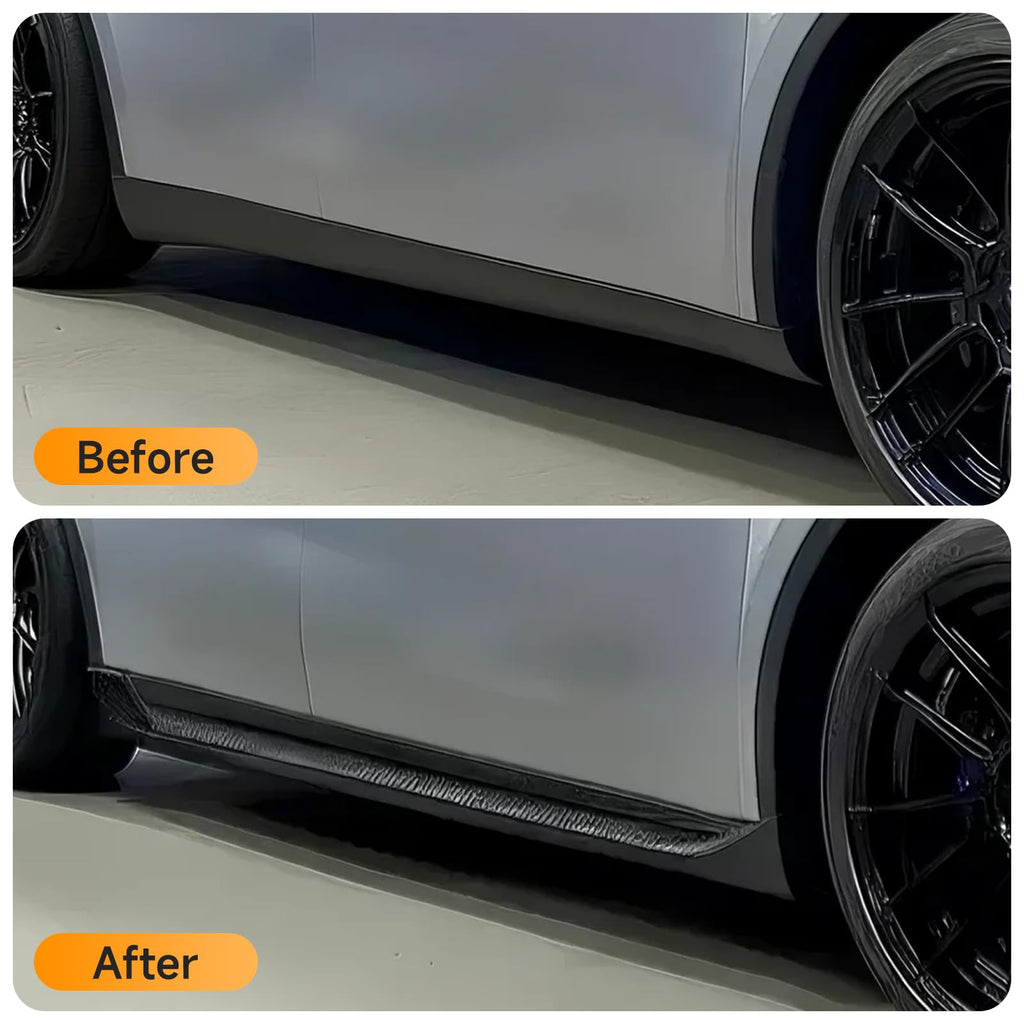 DSI - Side Skirts Extensions Fit for Tesla Model Y 2020 2021 2022 2023 2024 "Carbon Fiber Look" 4PCS Add-On Side Skirt Kit
