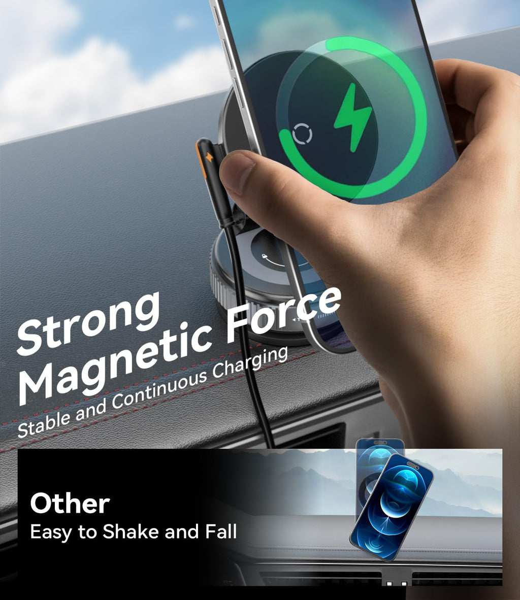 DSI - 15W for MagSafe Car Mount Charger, Magnetic Wireless Car Phone Holder for iPhone 17 16 15 14 13 12 Pro Max, 360° Adjustable iPhone Charger for Car with USB C Car Charger Adapter