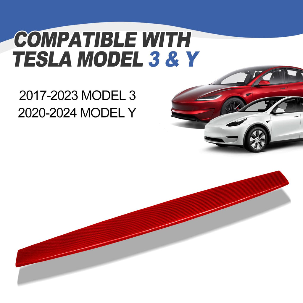 DSI - Real Glass Fiber Dashboard Trim Cover Compatible with Tesla Model 3 / Y 2017-2023, Dashboard Wrap Cover Compatible with Model 3 Interior Trim Strip Cover Model Y Accessories, Red
