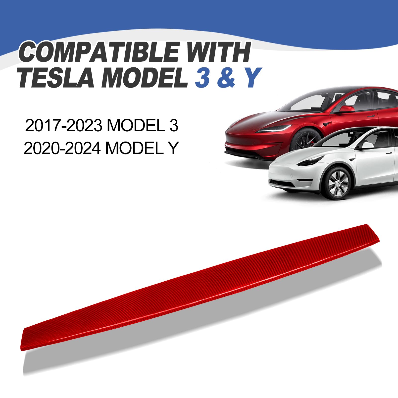 DSI - Real Glass Fiber Dashboard Trim Cover Compatible with Tesla Model 3 / Y 2017-2023, Dashboard Wrap Cover Compatible with Model 3 Interior Trim Strip Cover Model Y Accessories, Red