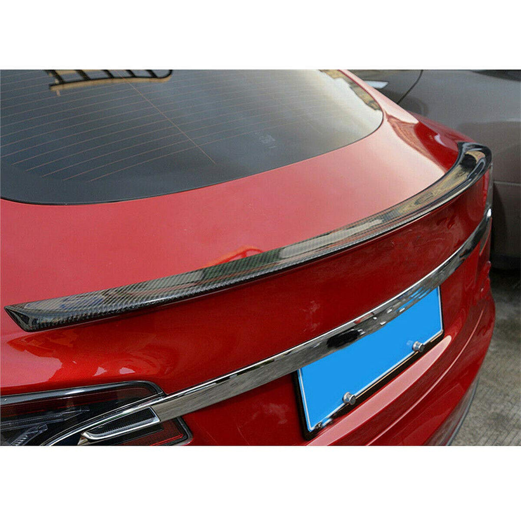 DSI - 100% Real Dry Carbon Fiber Spoiler Cover Cap - Gloss Finish - Weatherproof 3M Tape - Original Wing Fit - Tesla Model S (2012-2023) - Trunk Lip Tail Lid - OEM Performance