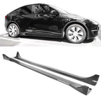 IKON MOTORSPORTS, Side Skirts Compatible with 2020-2024 Tesla Model Y, Carbon Fiber Print IKON Style ABS Plastic Side Skirt Extension Splitter Rocker Panel Pair, 2021